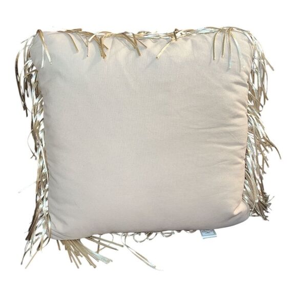 Throw Pillow with Fringe, 20 x 20 inches, Tan - Picture 2 of 3